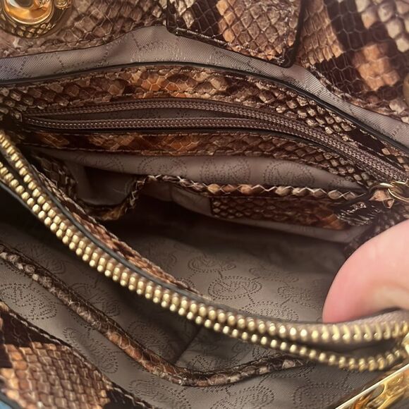 Michael Kors Brown Python Embossed Leather Small Cynthia Satchel Blossom - Picture 5 of 8